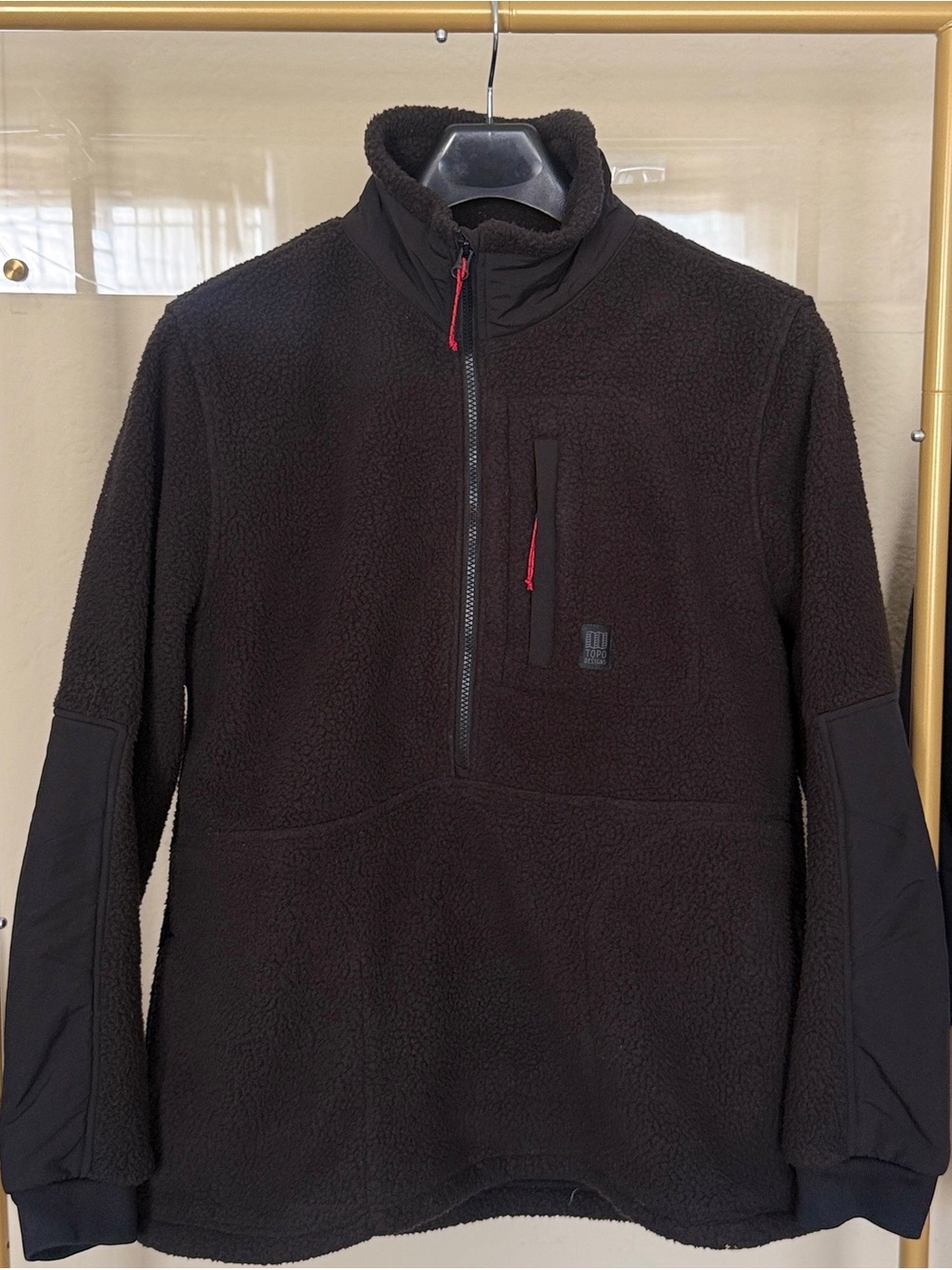 Topo Designs Mountain Fleece Winter Pullover Large Black 1/2 Zip Mock Neck
